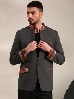 MAYANK MODI - Grey Cotton Abstract Bandhgala