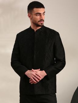 MAYANK MODI - Black Bemberg Embroidered Bandhgala