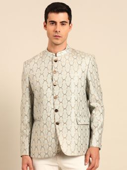 MAYANK MODI - Blue Jacquard Abstract Bandhgala