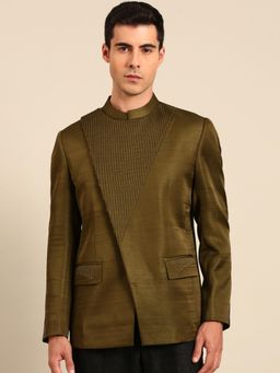 MAYANK MODI - Green Bemberg Stripes Bandhgala