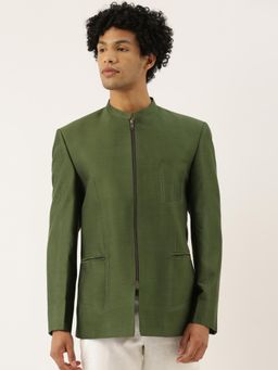 MAYANK MODI - Green Cotton Silk Solid Bandhgala