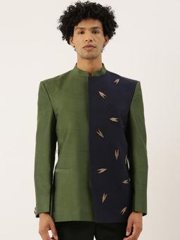 MAYANK MODI - Blue Cotton Silk Colorblock Bandhgala