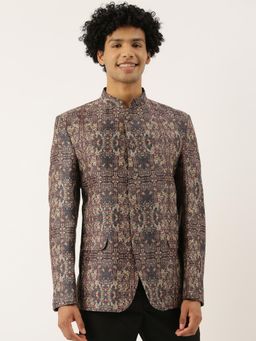 MAYANK MODI - Brown Chanderi Printed Bandhgala