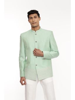MAYANK MODI - Green Cotton Silk Embroidered Bandhgala