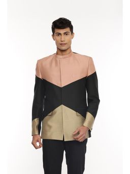 MAYANK MODI - Men Black Cotton Silk Tri Colorblock Bandhgala