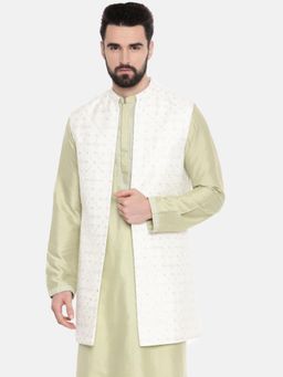 MAYANK MODI - Long Open Chanderi Embroideryroided Jacket