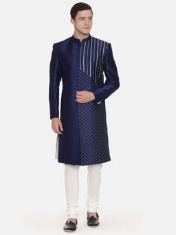 MAYANK MODI - Blue Embroidered Sherwani with Pyjama