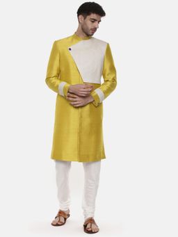 MAYANK MODI - Yellow Solid Sherwani with Pyjama