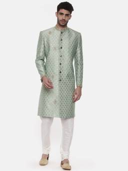 MAYANK MODI - Green Geometric Sherwani with Pyjama
