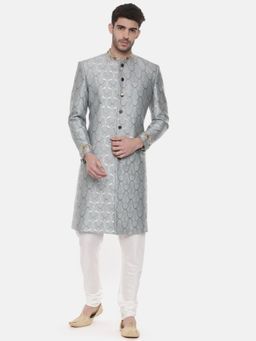 MAYANK MODI - Blue Geometric Sherwani with Pyjama