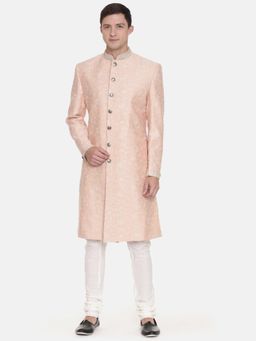 MAYANK MODI - Pink Floral Sherwani with Pyjama