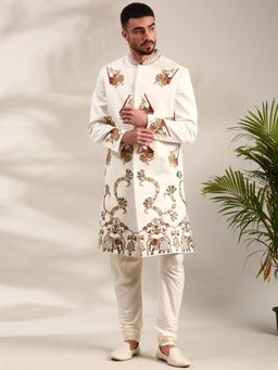 MAYANK MODI - Ivory Embroidered Sherwani with Pyjama
