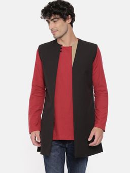 MAYANK MODI - Black Cotton Open Jacket