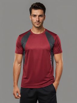 CHKOKKO - Maroon Men's Regular Fit Sports Gym and Outdoor Activities T-Shirt