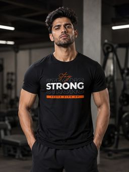 Dpassion - Black Men's Quick Dry Sports Typography Gym Workout Training T-Shirt