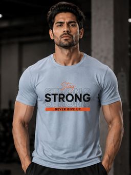 Dpassion - Blue Men's Quick Dry Sports Typography Gym Workout Training T-Shirt