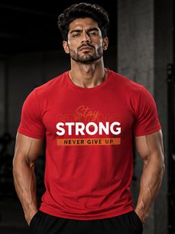 Dpassion - Red Men's Quick Dry Sports Typography Gym Workout Training T-Shirt