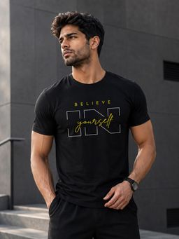 Dpassion - Black Men's Quick Dry Sports Printed Gym Workout Training T-Shirt