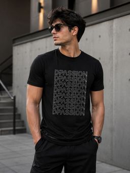Dpassion - Black Men's Quick Dry Sports Printed Gym Workout Training T-Shirt