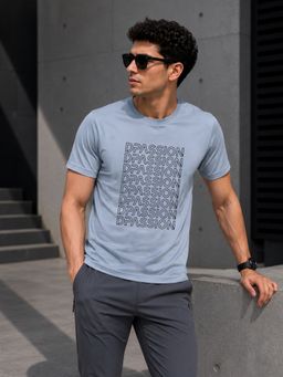Dpassion - Blue Men's Quick Dry Sports Printed Gym Workout Training T-Shirt