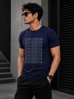 Dpassion - Navy Blue Men's Quick Dry Sports Printed Gym Workout Training T-Shirt