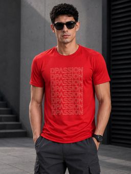 Dpassion - Red Men's Quick Dry Sports Printed Gym Workout Training T-Shirt