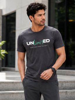 Dpassion - Grey Men's Quick Dry Sports Printed Gym Workout Training T-Shirt