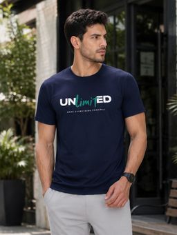 Dpassion - Navy Blue Men's Quick Dry Sports Printed Gym Workout Training T-Shirt