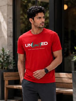 Dpassion - Red Men's Quick Dry Sports Printed Gym Workout Training T-Shirt