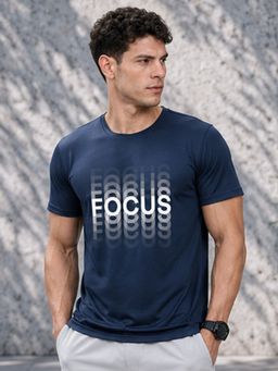 Dpassion - Blue Men's Quick Dry Sports Typography Gym Workout Training T-Shirt