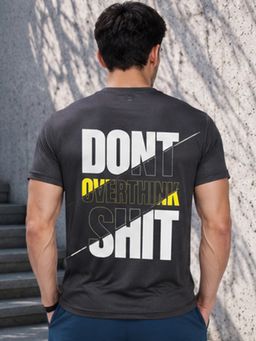 Dpassion - Grey Men's Quick Dry Sports Typography Gym Workout Training T-Shirt