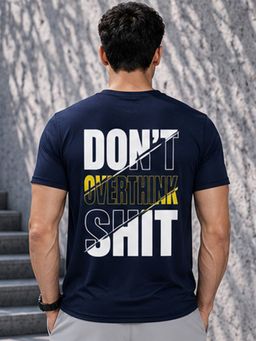 Dpassion - Navy Blue Men's Quick Dry Sports Typography Gym Workout Training T-Shirt