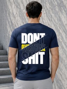 Dpassion - Navy Blue Men's Quick Dry Sports Typography Gym Workout Training T-Shirt