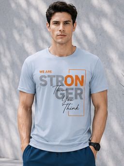 Dpassion - Blue Men's Quick Dry Sports Typography Gym Workout Training T-Shirt
