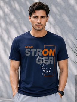 Dpassion - Navy Blue Men's Quick Dry Sports Typography Gym Workout Training T-Shirt