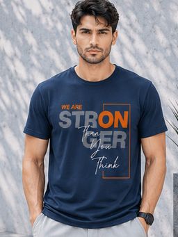 Dpassion - Blue Men's Quick Dry Sports Typography Gym Workout Training T-Shirt