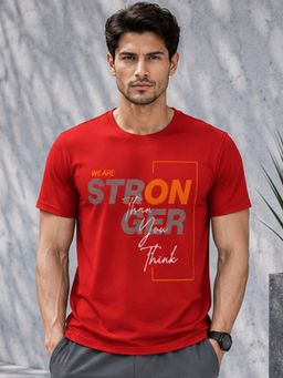 Dpassion - Red Men's Quick Dry Sports Typography Gym Workout Training T-Shirt