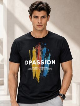 Dpassion - Black Men's Quick Dry Sports Printed Gym Workout Training T-Shirt