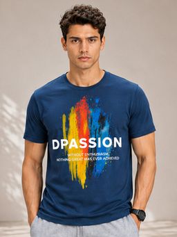 Dpassion - Blue Men's Quick Dry Sports Printed Gym Workout Training T-Shirt