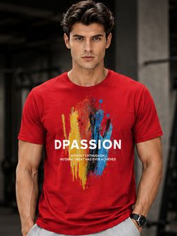 Dpassion - Red Men's Quick Dry Sports Printed Gym Workout Training T-Shirt