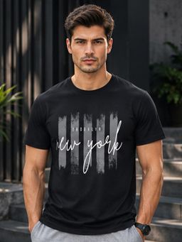 Dpassion - Black Men's Quick Dry Sports Printed Gym Workout Training T-Shirt