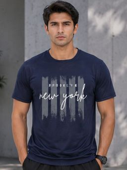 Dpassion - Navy Blue Men's Quick Dry Sports Printed Gym Workout Training T-Shirt
