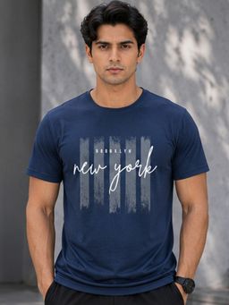 Dpassion - Blue Men's Quick Dry Sports Printed Gym Workout Training T-Shirt