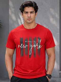 Dpassion - Red Men's Quick Dry Sports Printed Gym Workout Training T-Shirt