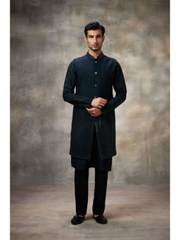 Rivaar by Rocky Star - Navy Blue Embellished Kurta with Pant and Nehru Jacket (Set of 3)