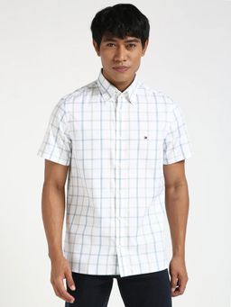 Tommy Hilfiger - White Checked Slim Fit Cotton Shirt