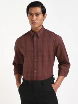 Tommy Hilfiger - Brown Checked Slim Fit Cotton Shirt