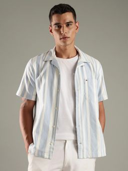 Tommy Hilfiger - Blue Striped Regular Fit Cotton Shirt