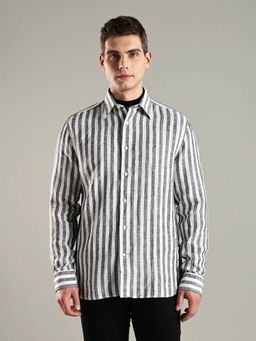 Tommy Hilfiger - Black Striped Regular Fit Linen Shirt