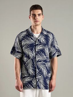 Tommy Hilfiger - Navy Blue Printed Regular Fit Viscose Shirt